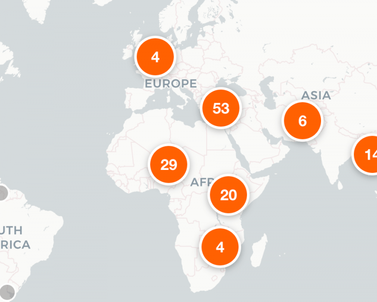 Carte du monde affichant les camps de réfugiés.